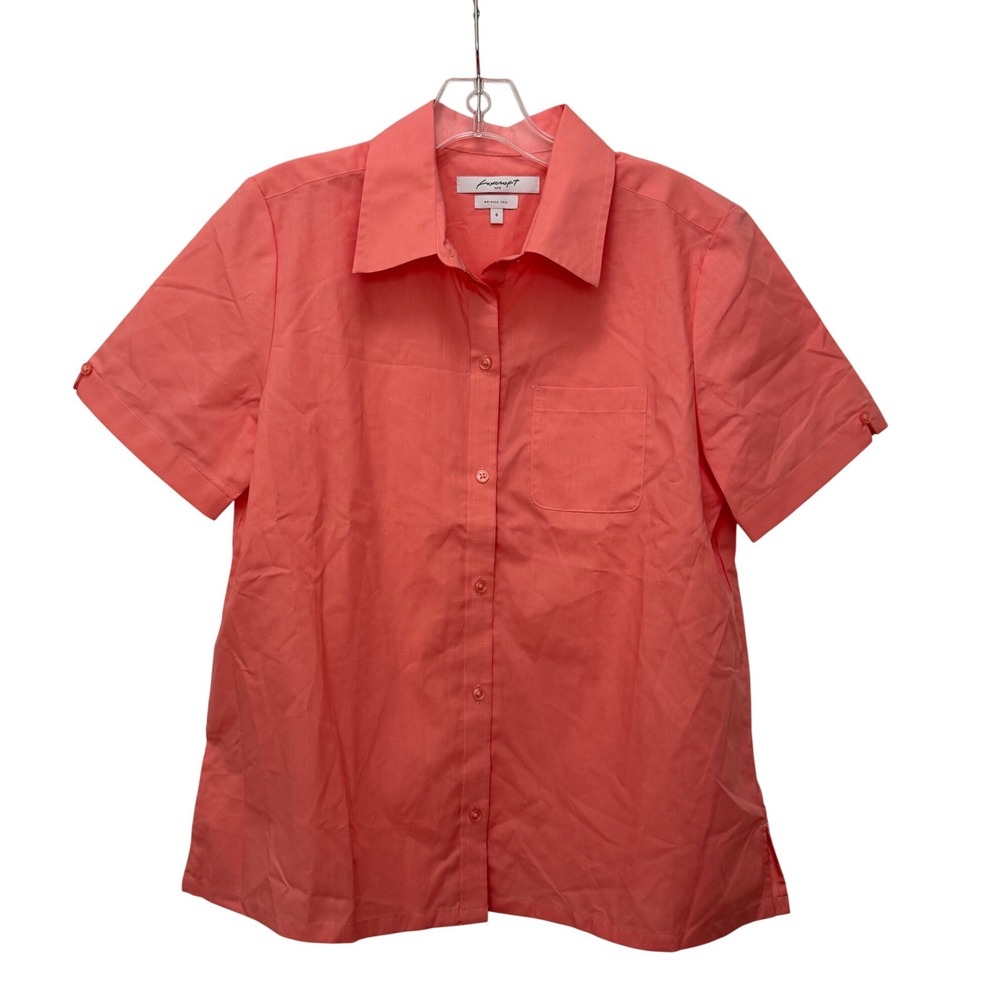Foxcroft NYC Womens Coral Pink Wrinkle Free Short Sleeve Button Shirt Size 6